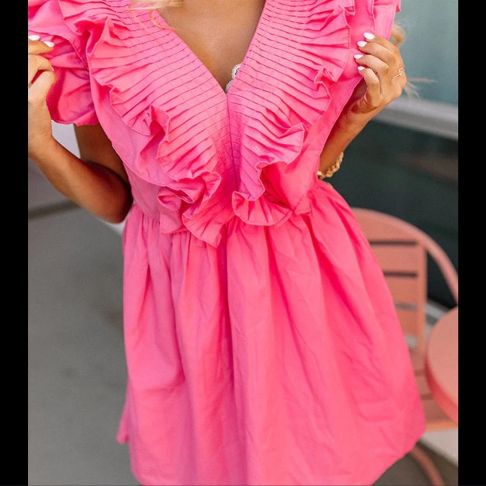 Pink ruffle dress size small WORN ONCE